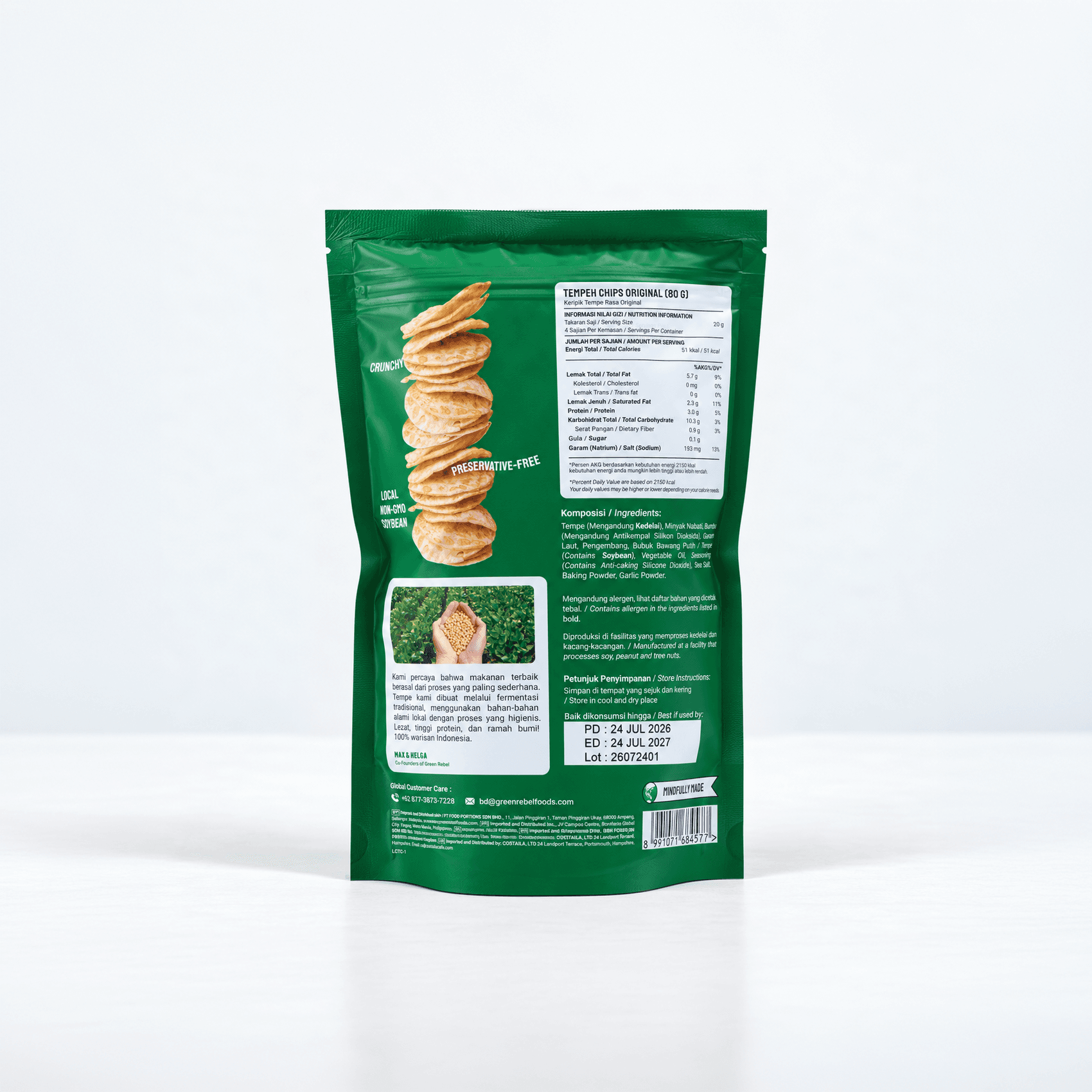 Tempe Chips, Original, back of pack