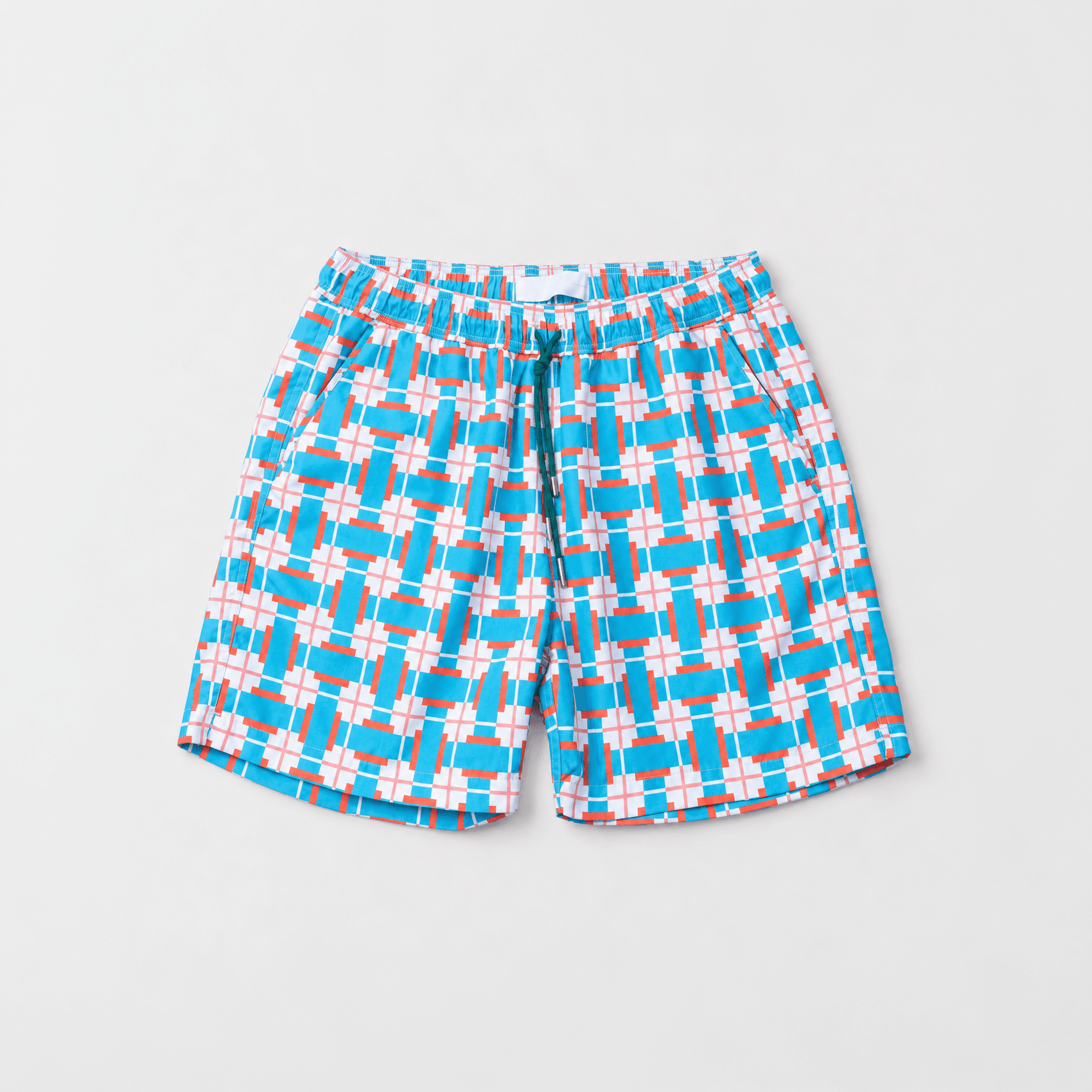 Blue and orange tile-print shorts