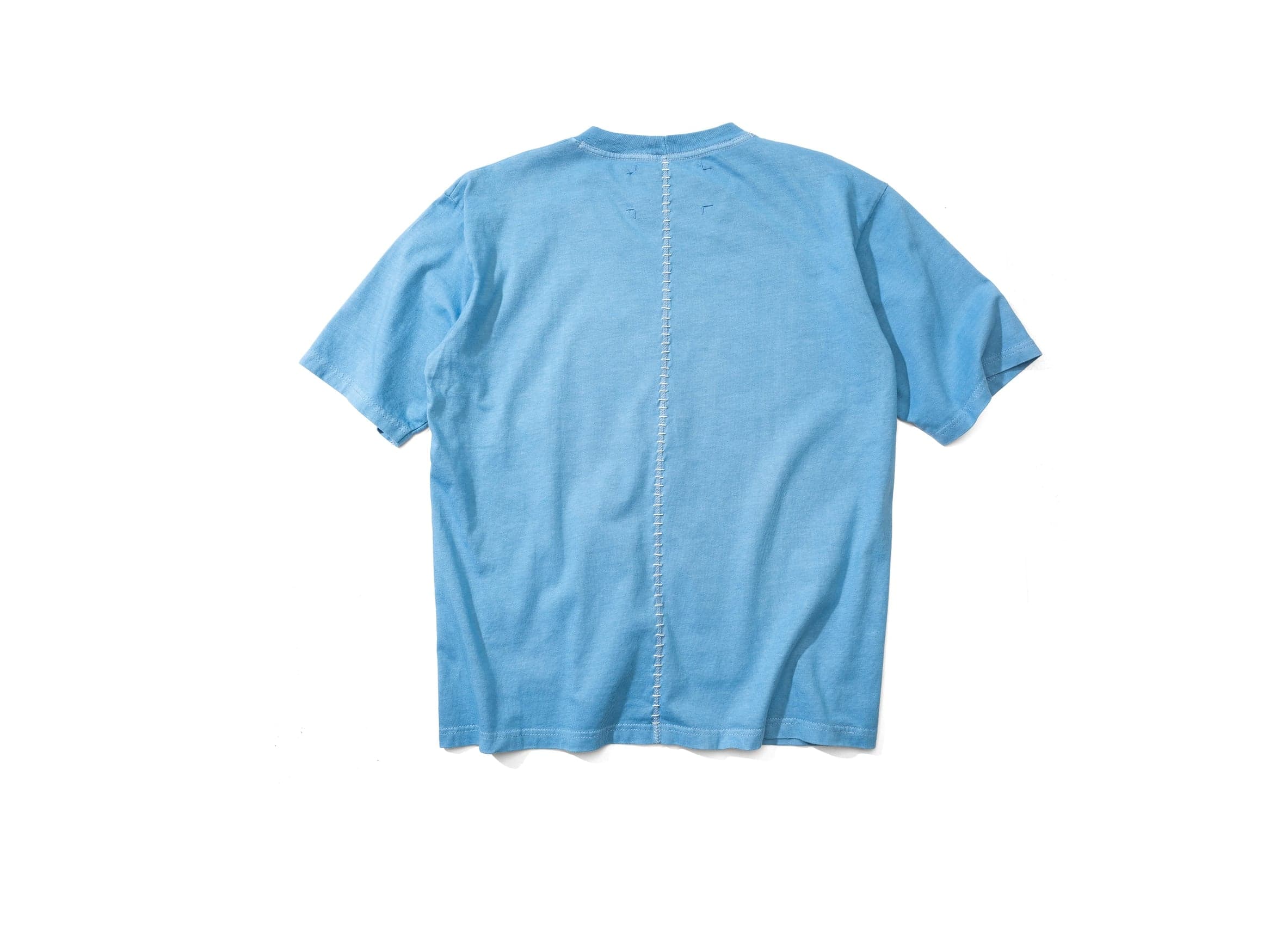 Blue T-shirt laid flat, back
